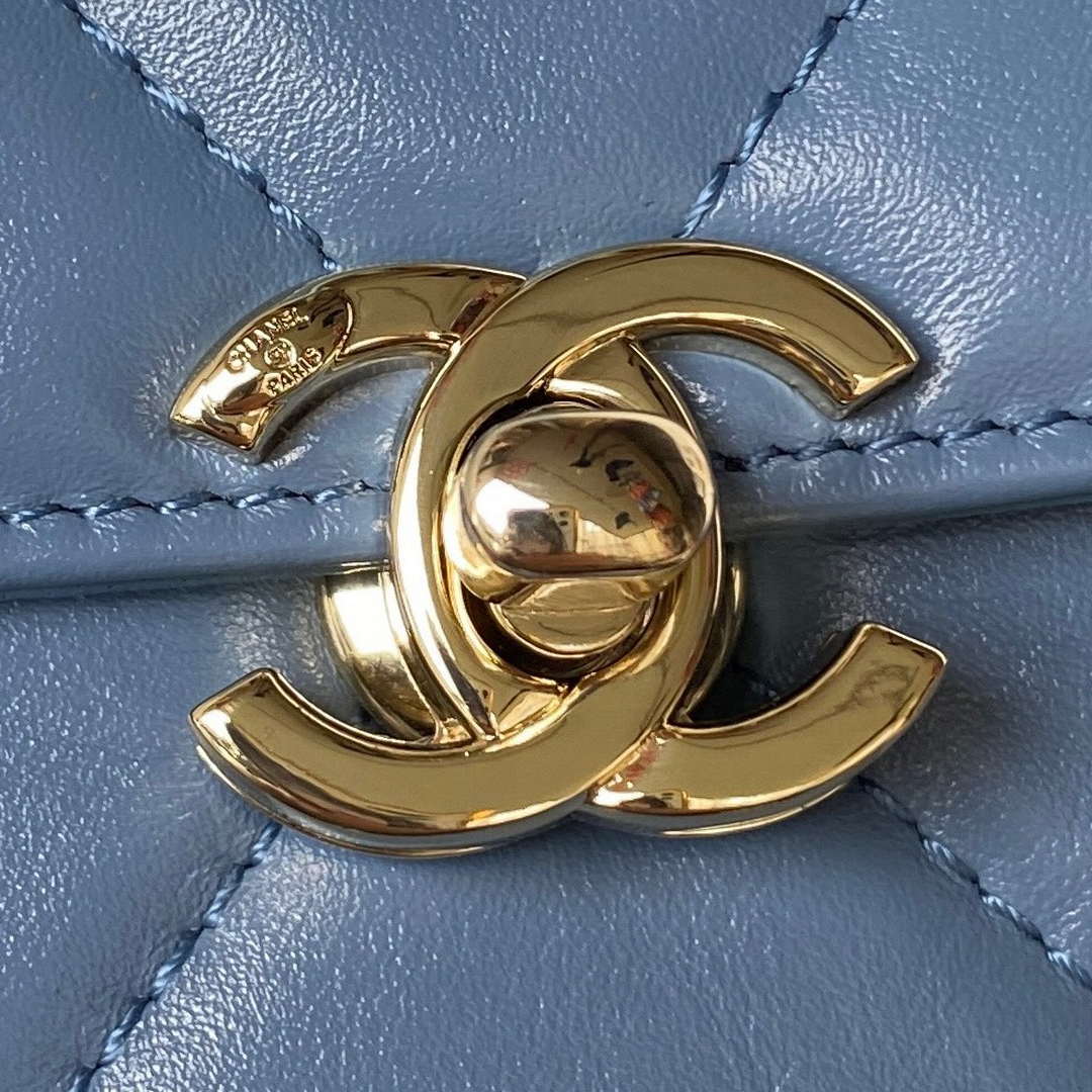 Chanel AS4471 Small BOX Bag Shiny Calfskin & Gold-Tone Metal Blue