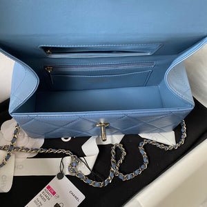 Chanel AS4471 Small BOX Bag Shiny Calfskin & Gold-Tone Metal Blue - Default Title - View 6