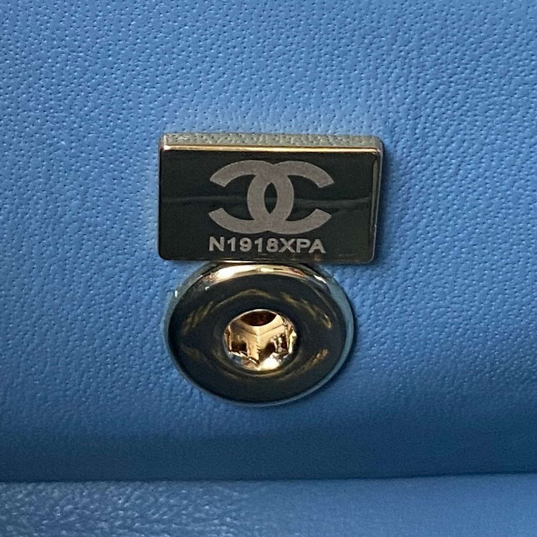 Chanel AS4471 Small BOX Bag Shiny Calfskin & Gold-Tone Metal Blue