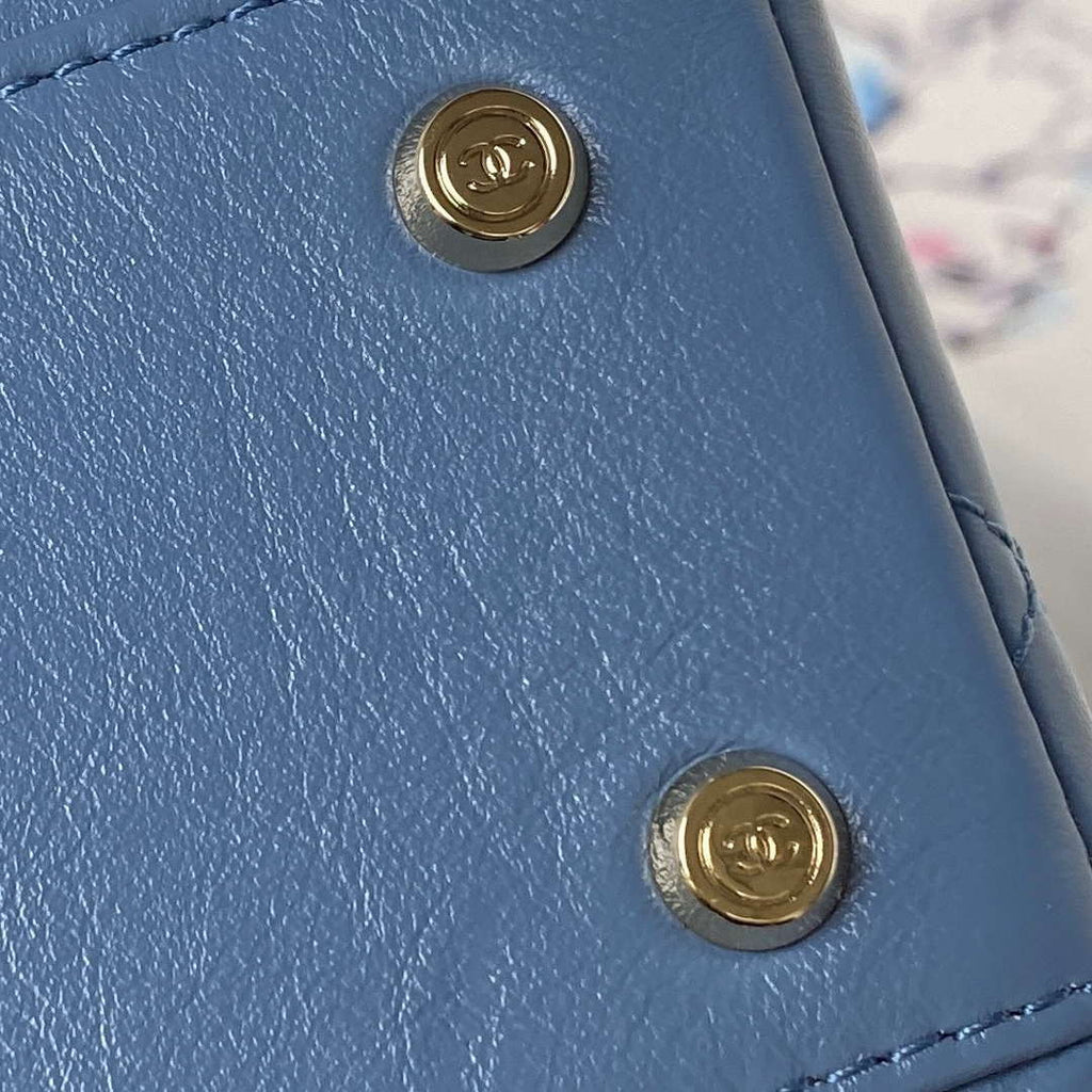 Chanel AS4471 Small BOX Bag Shiny Calfskin & Gold-Tone Metal Blue