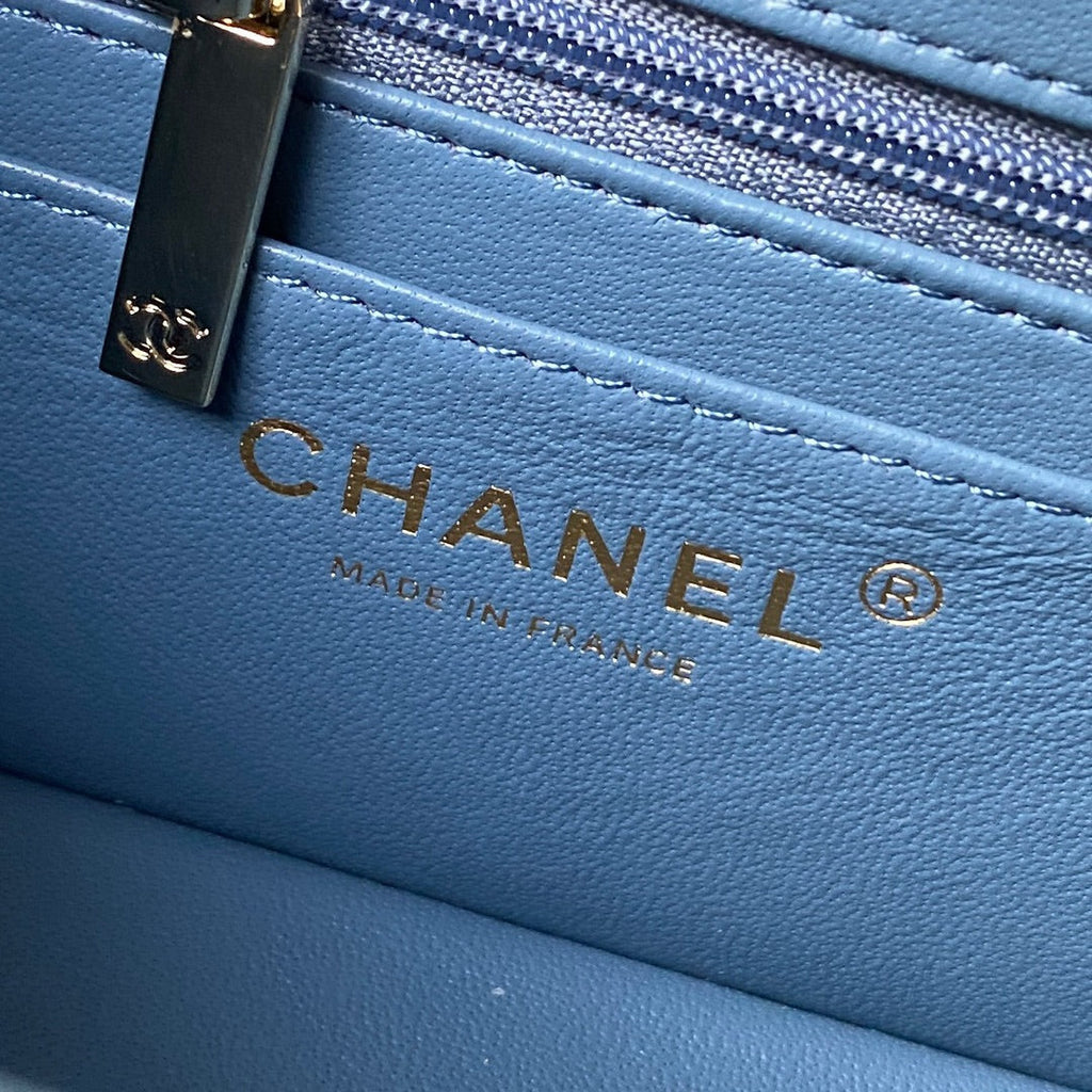 Chanel AS4471 Small BOX Bag Shiny Calfskin & Gold-Tone Metal Blue