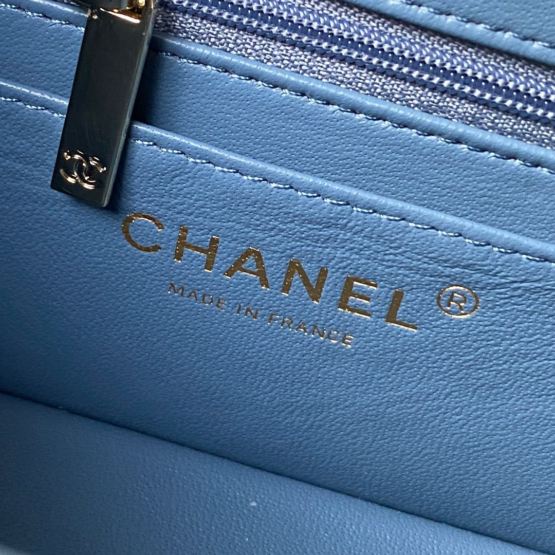 Chanel AS4471 Small BOX Bag Shiny Calfskin & Gold-Tone Metal Blue - Default Title - View 9