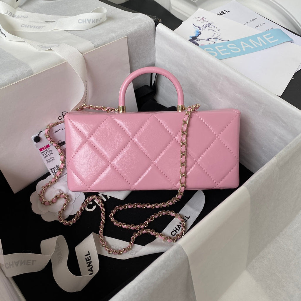 Chanel AS4471 Small BOX Bag Shiny Calfskin & Gold-Tone Metal Pink