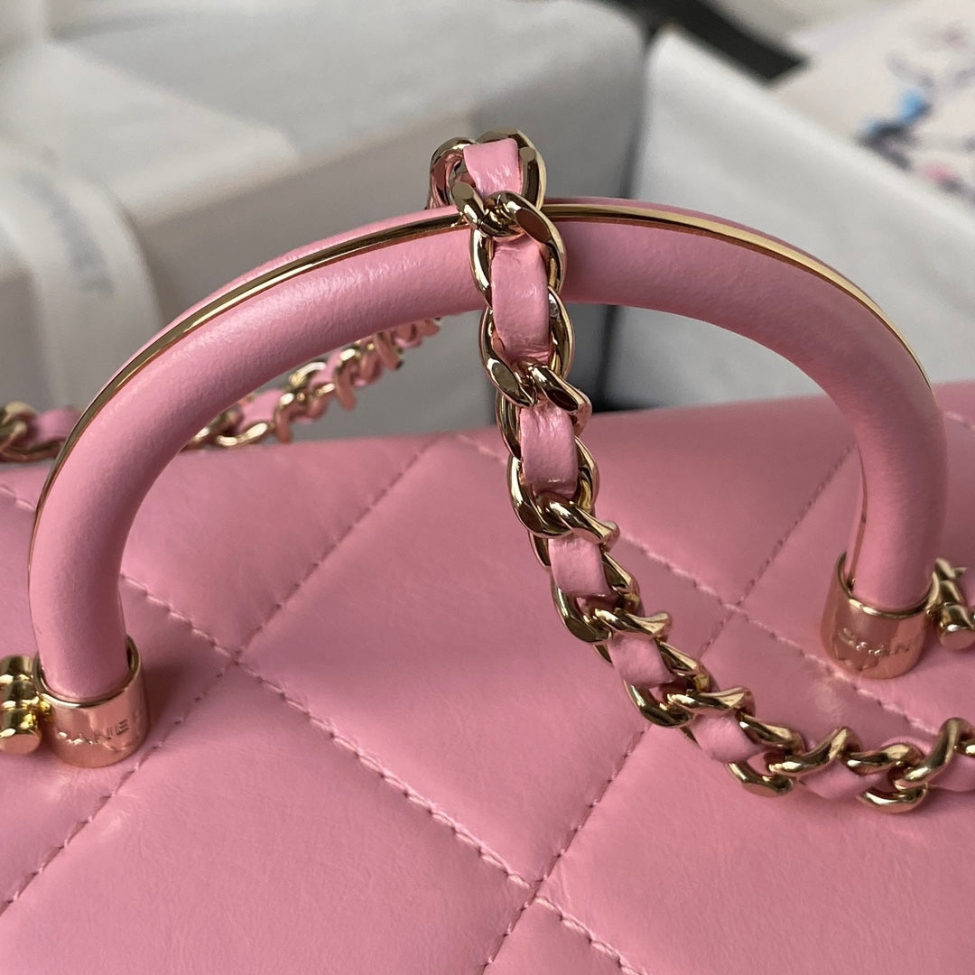 Chanel AS4471 Small BOX Bag Shiny Calfskin & Gold-Tone Metal Pink