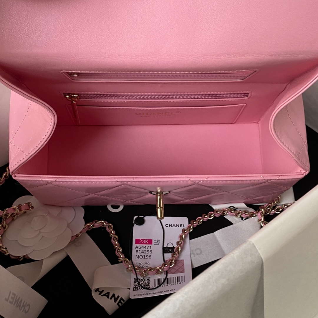 Chanel AS4471 Small BOX Bag Shiny Calfskin & Gold-Tone Metal Pink - Default Title - View 7