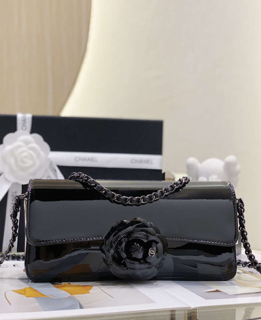 Chanel AS4498 Clutch Flap Bag Patent Calfskin & Gold Metal Black - Default Title - View 1