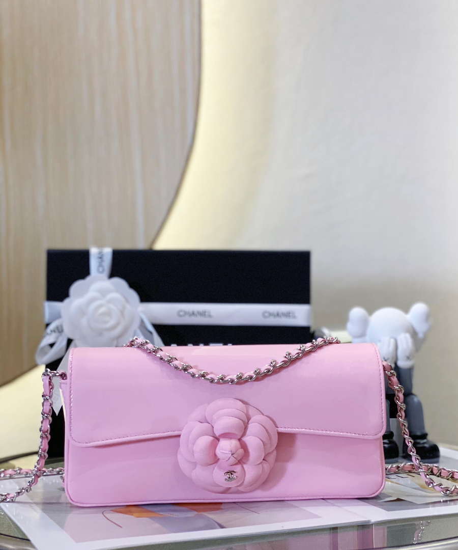Chanel AS4498 Clutch Flap Bag Patent Calfskin & Gold Metal Pink - Default Title - View 1