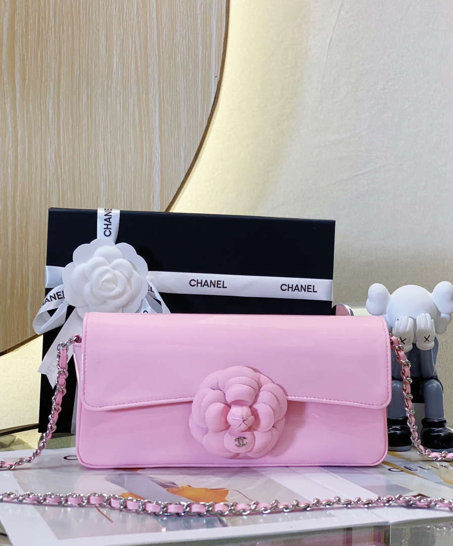 Chanel AS4498 Clutch Flap Bag Patent Calfskin & Gold Metal Pink - Default Title - View 2