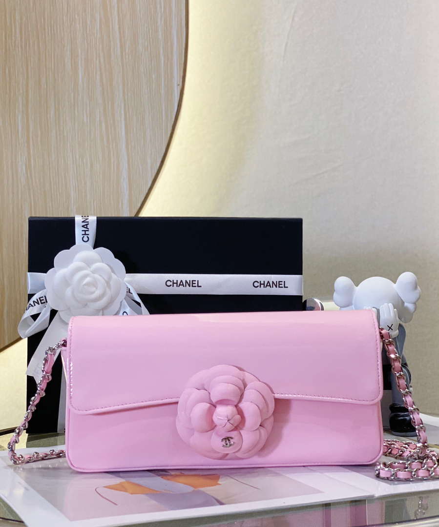Chanel AS4498 Clutch Flap Bag Patent Calfskin & Gold Metal Pink - Default Title - View 3