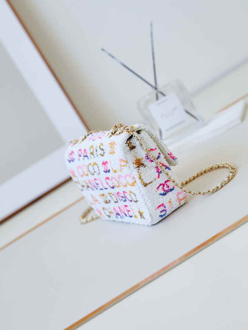 Chanel 24C AS4561 Flap Bag Sequins Gold-Tone Metal White - Default Title - View 4
