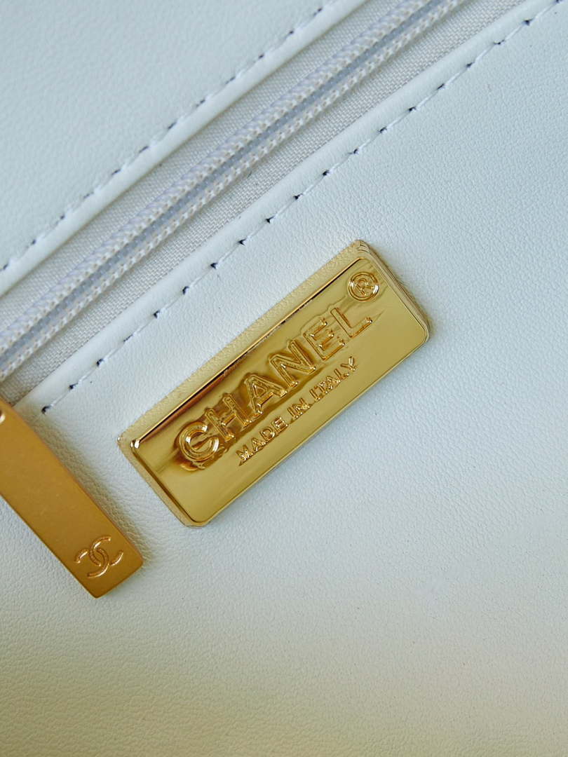 Chanel 24C AS4561 Flap Bag Sequins Gold-Tone Metal White