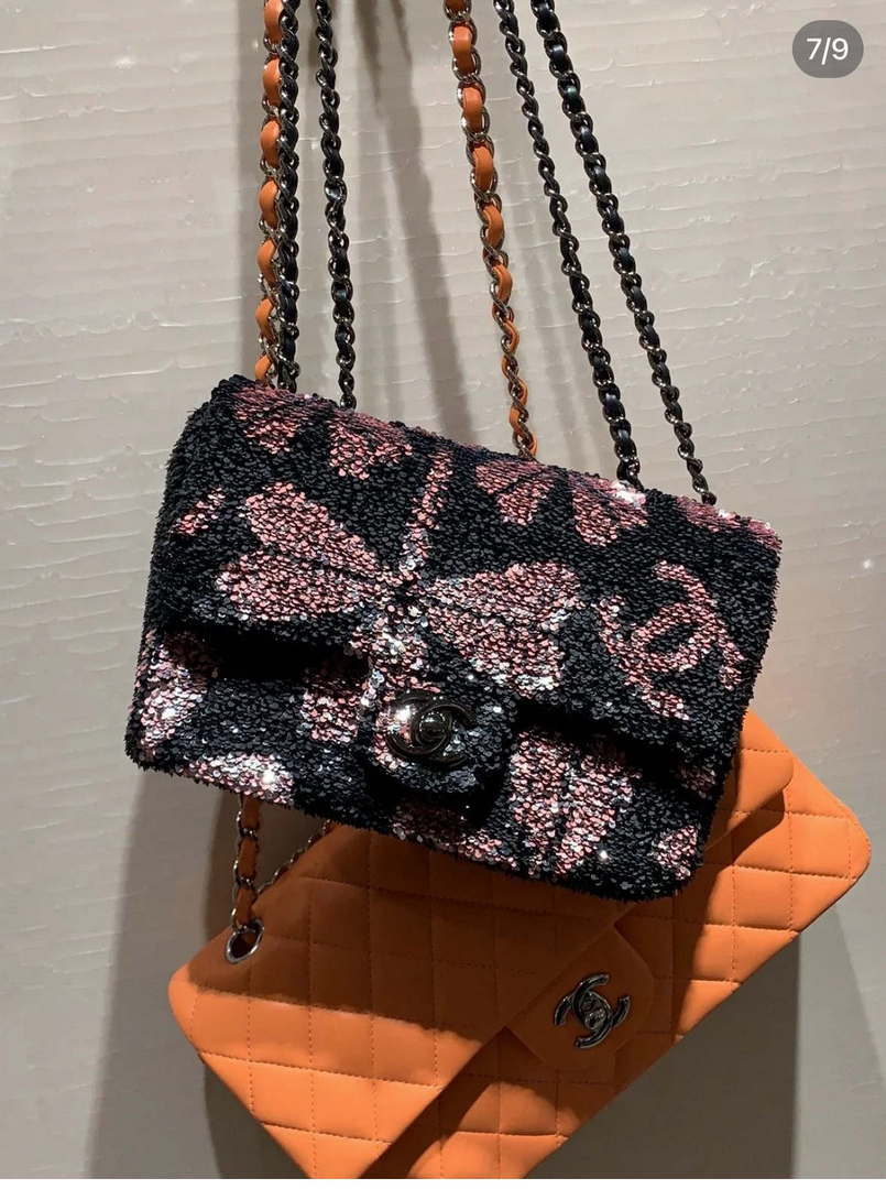 Chanel AS4561 Evening Bag Sequins & Black-Tone Metal Black &  Pink