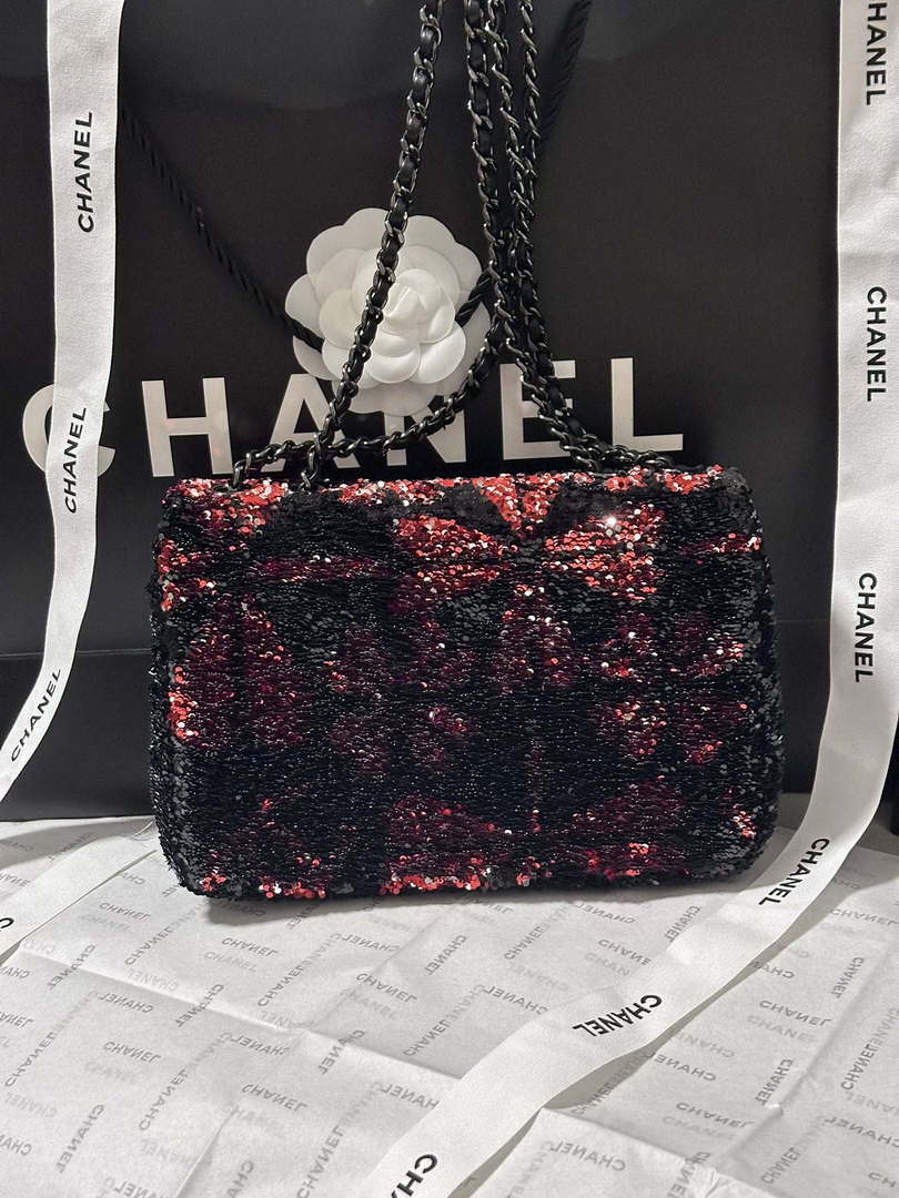 Chanel AS4561 Evening Bag Sequins & Black-Tone Metal Black &  Pink