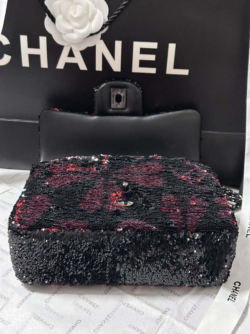 Chanel AS4561 Evening Bag Sequins & Black-Tone Metal Black &  Pink