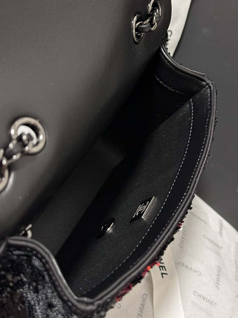 Chanel AS4561 Evening Bag Sequins & Black-Tone Metal Black &  Pink