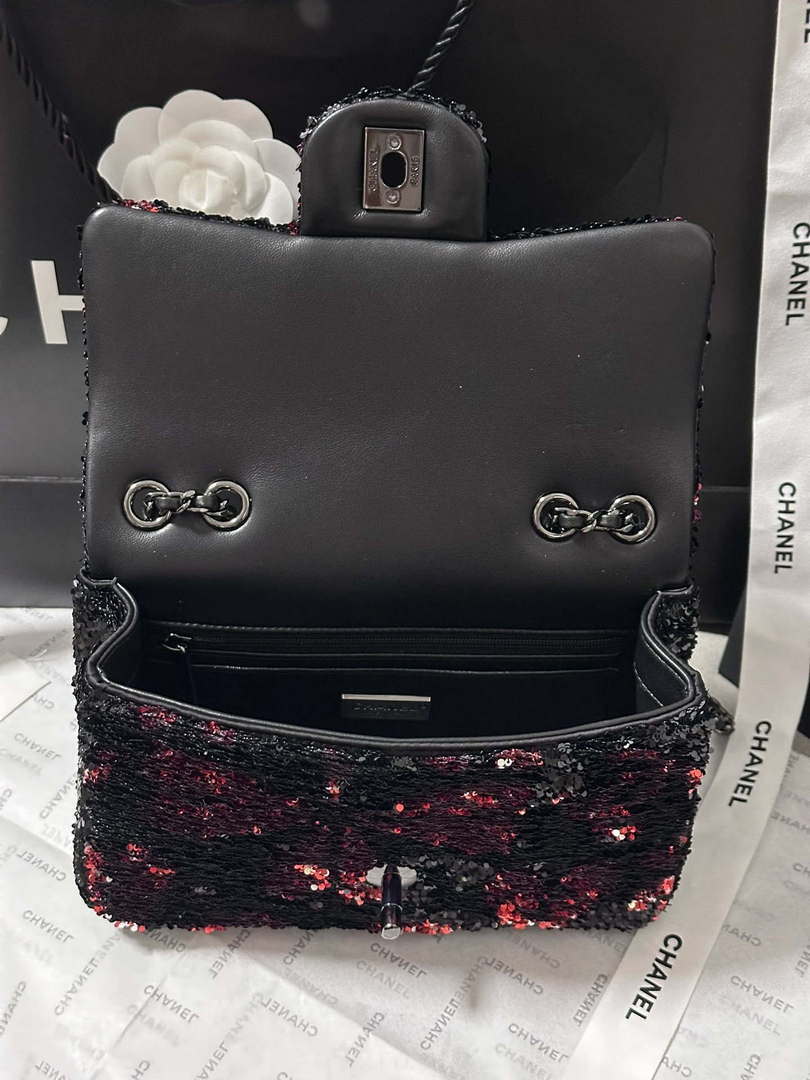 Chanel AS4561 Evening Bag Sequins & Black-Tone Metal Black &  Pink