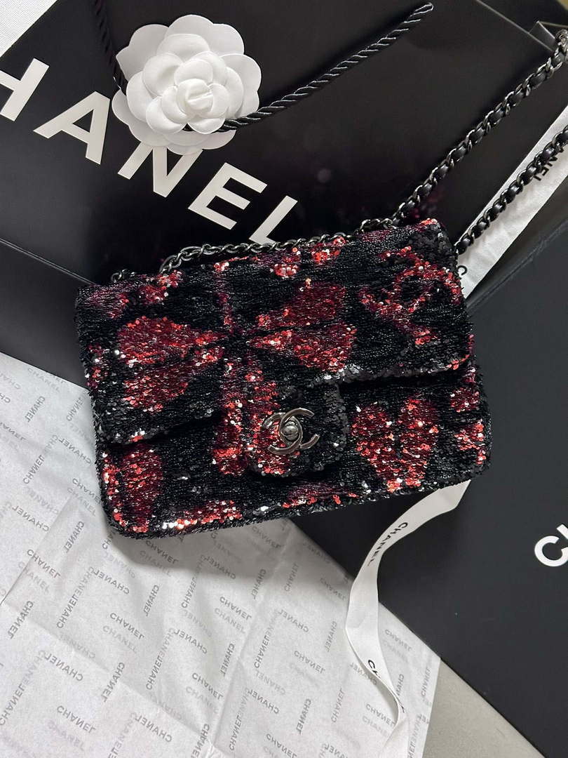 Chanel AS4561 Evening Bag Sequins & Black-Tone Metal Black &  Pink - Default Title - View 17