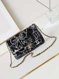 Chanel AS4561 Evening Bag Sequins & Gold-Tone Metal Black & White