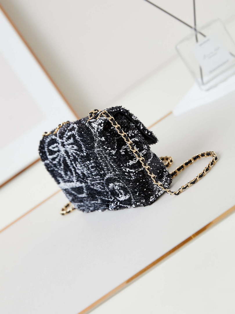 Chanel AS4561 Evening Bag Sequins & Gold-Tone Metal Black & White