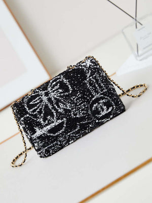 Chanel AS4561 Evening Bag Sequins & Gold-Tone Metal Black & White - Default Title - View 5