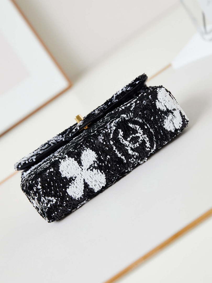 Chanel AS4561 Evening Bag Sequins & Gold-Tone Metal Black & White - Default Title - View 6