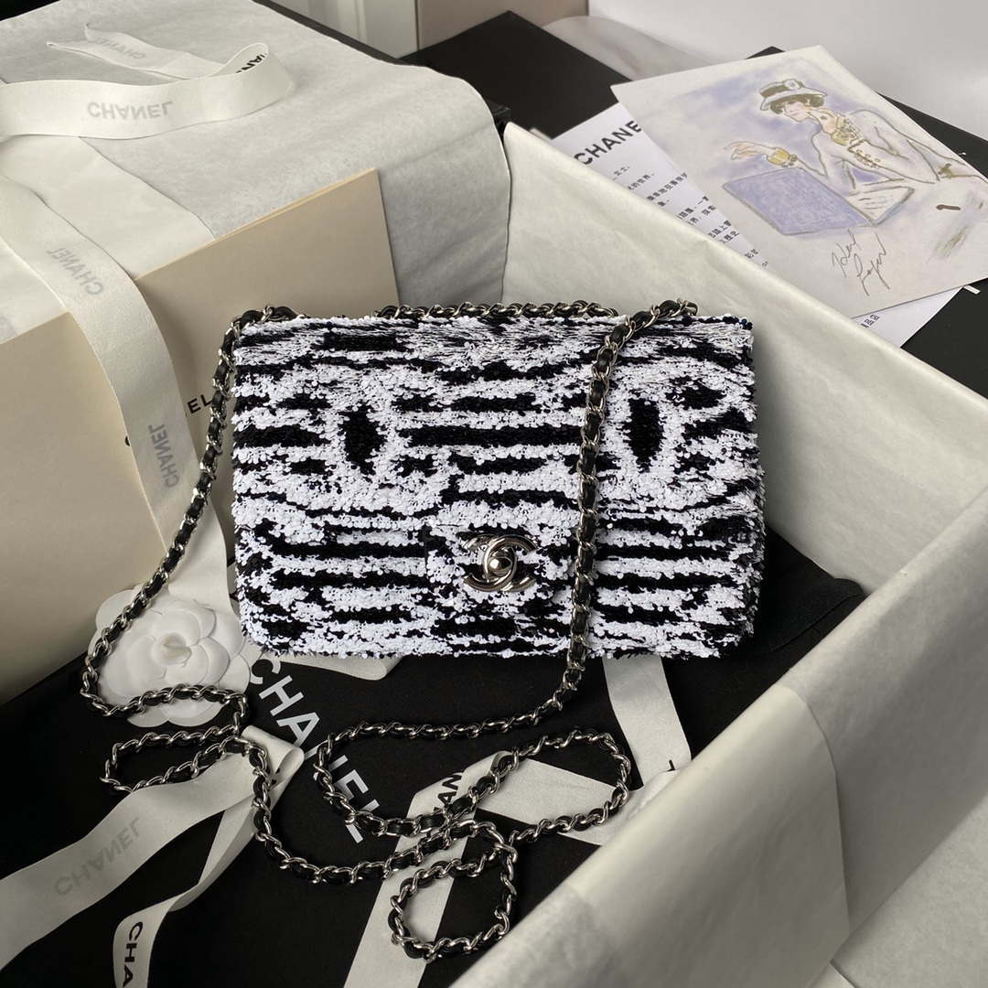 Chanel AS4561 Evening Bag Sequins & Silver-Tone Metal Black White - Default Title - View 1