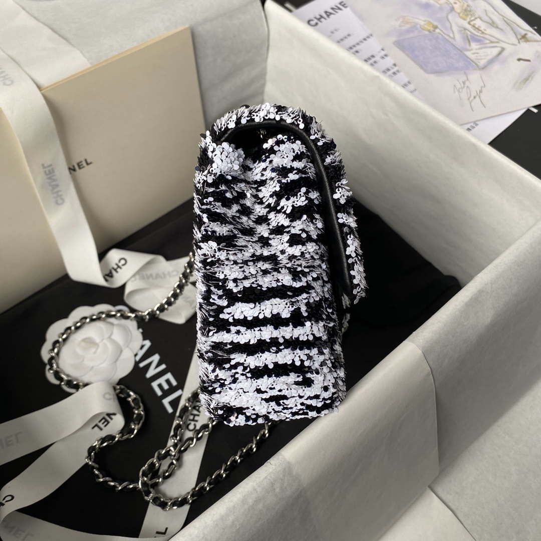 Chanel AS4561 Evening Bag Sequins & Silver-Tone Metal Black White