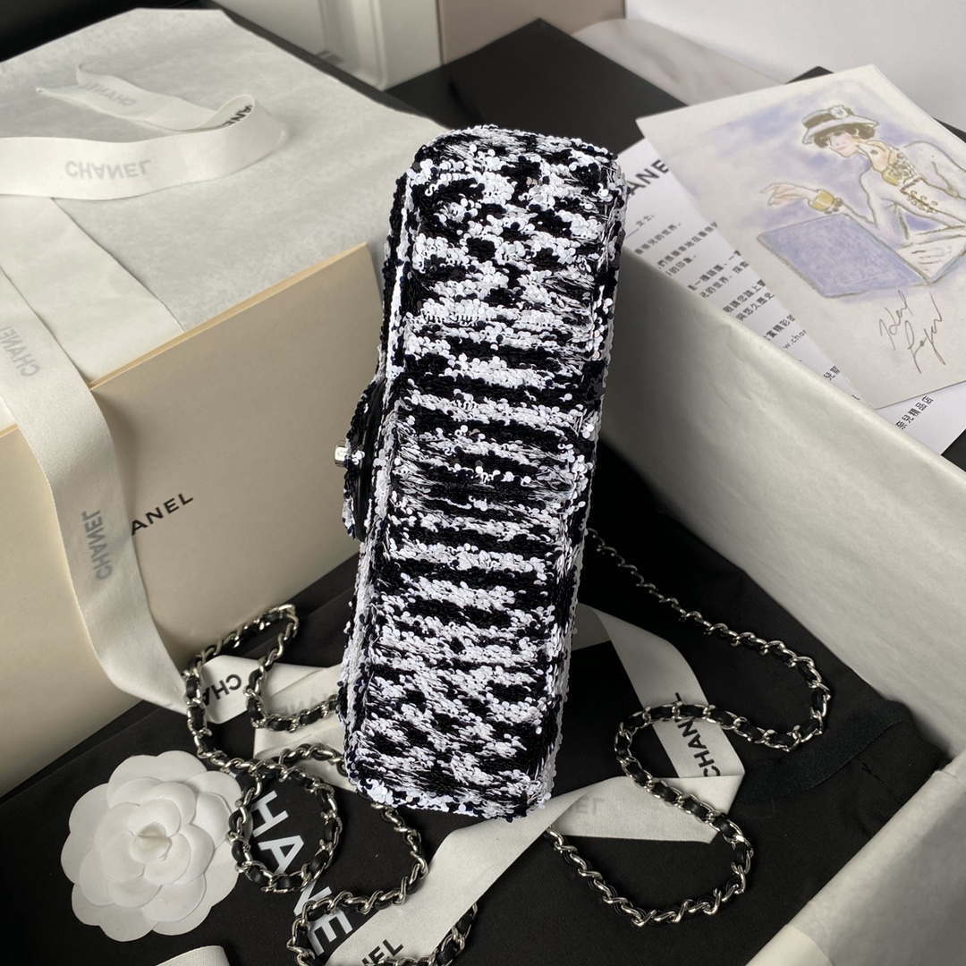 Chanel AS4561 Evening Bag Sequins & Silver-Tone Metal Black White