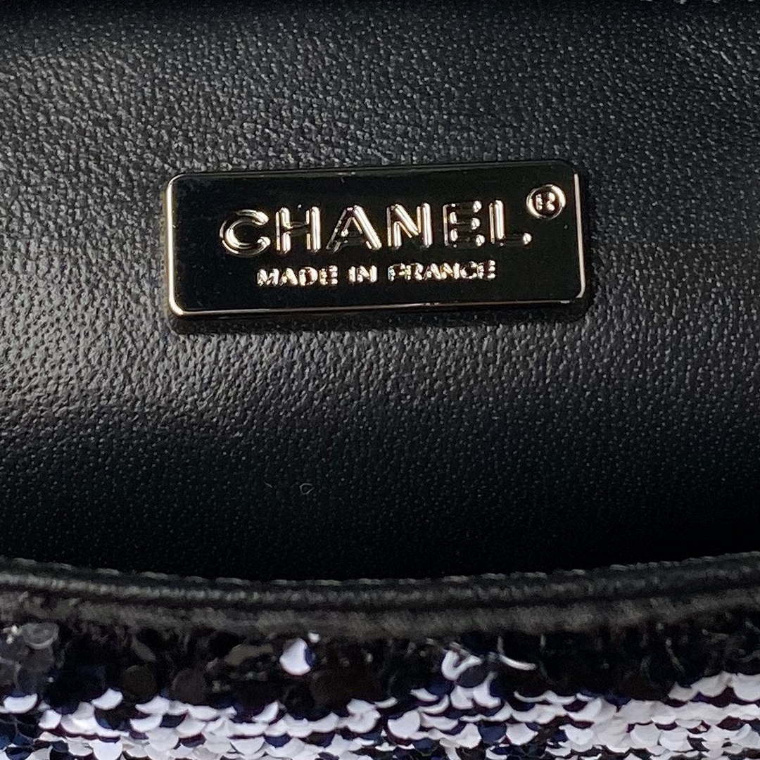 Chanel AS4561 Evening Bag Sequins & Silver-Tone Metal Black White