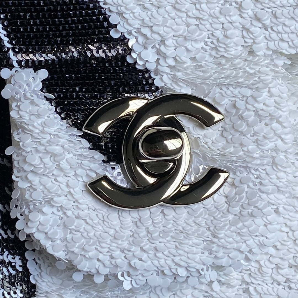 Chanel AS4561 Evening Bag Sequins & Silver-Tone Metal White & Black