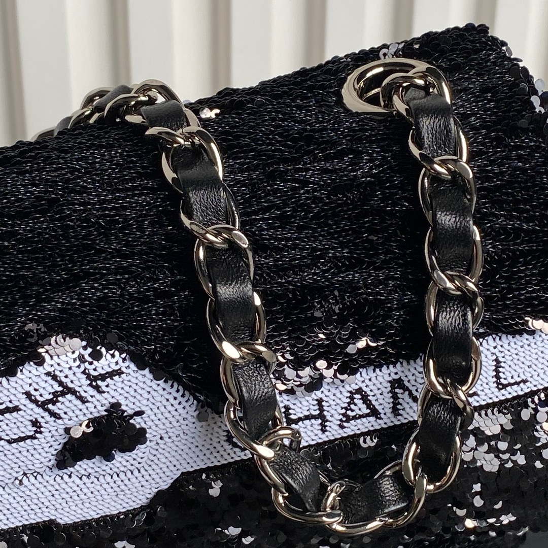 Chanel AS4561 Evening Bag Sequins & Silver-Tone Metal Black &  White