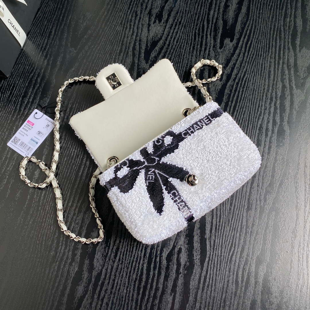 Chanel AS4561 Evening Bag Sequins & Silver-Tone Metal White & Black