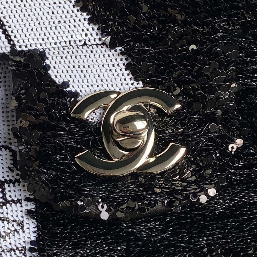 Chanel AS4561 Evening Bag Sequins & Silver-Tone Metal Black &  White