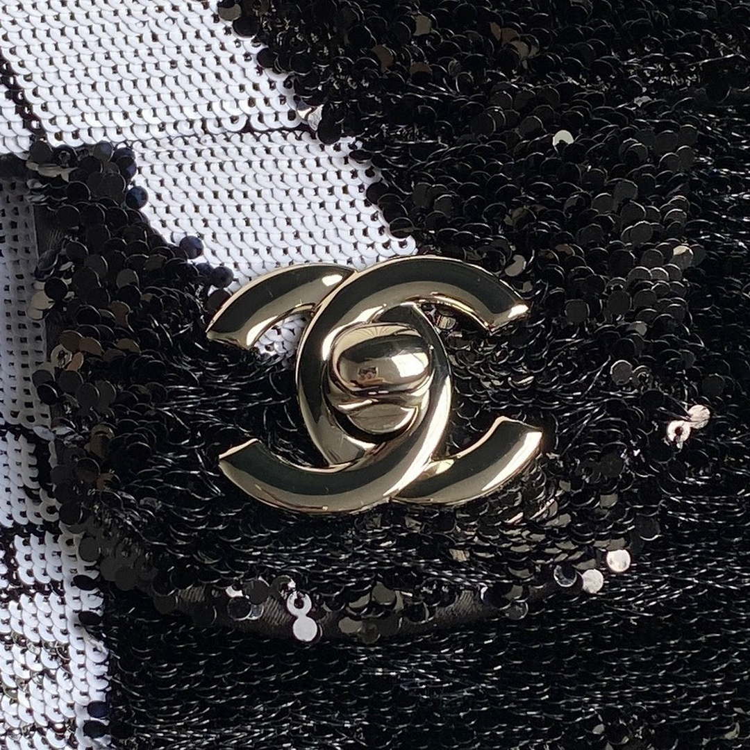 Chanel AS4561 Evening Bag Sequins & Silver-Tone Metal Black &  White