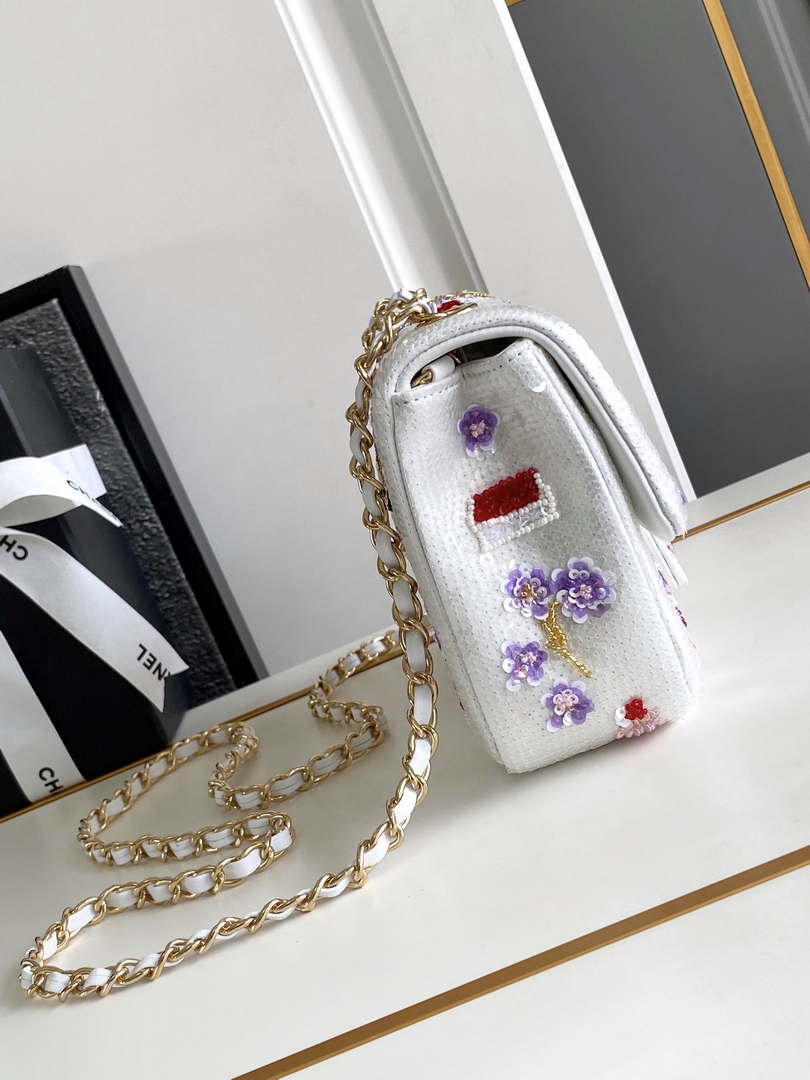 Chanel AS4561 Evening Bag Sequins & Silver-Tone Metal White & Purple