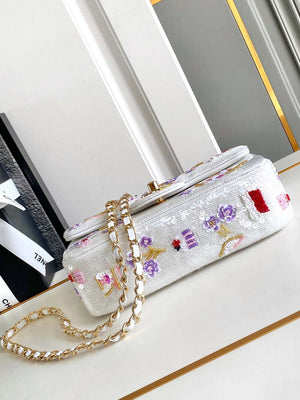 Chanel AS4561 Evening Bag Sequins & Silver-Tone Metal White & Purple - Default Title - View 4