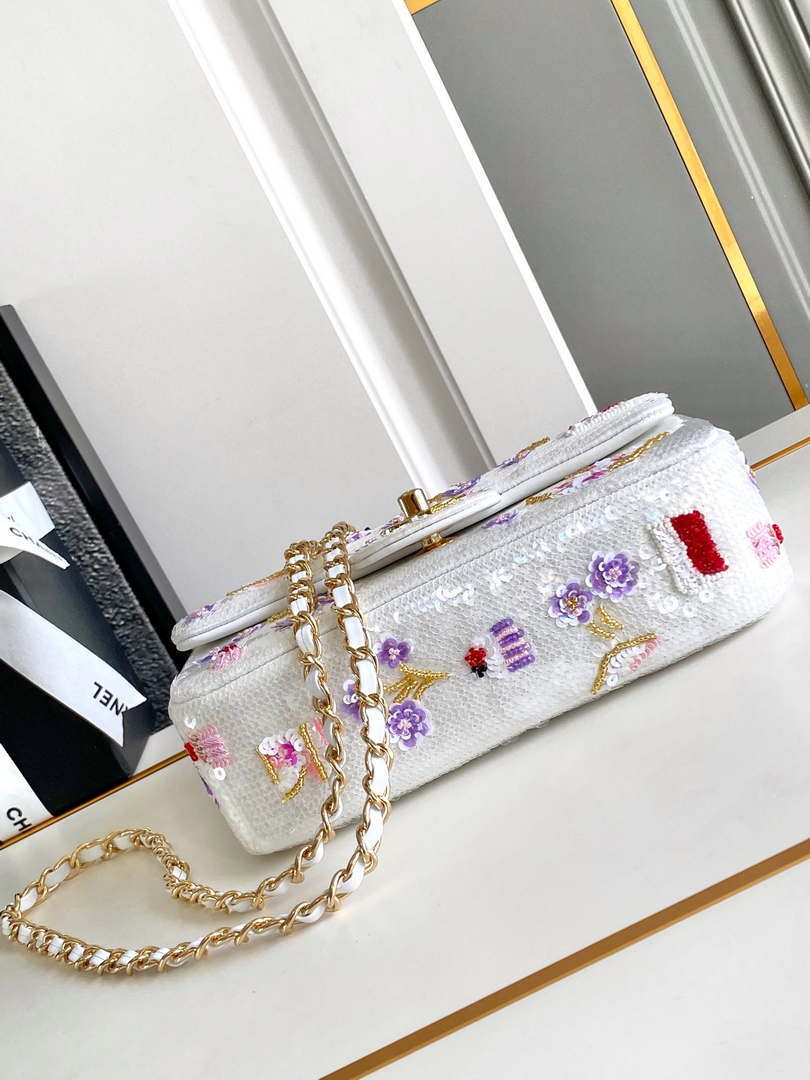 Chanel AS4561 Evening Bag Sequins & Silver-Tone Metal White & Purple