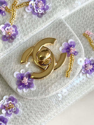 Chanel AS4561 Evening Bag Sequins & Silver-Tone Metal White & Purple - Default Title - View 5