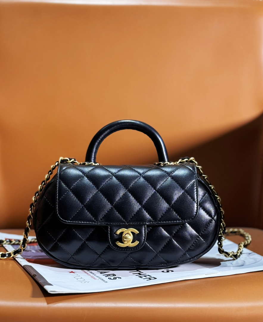 Chanel AS4569 Large Bag With Top Handle Pearly Lambskin & Gold-Tone Metal Black - Default Title - View 1