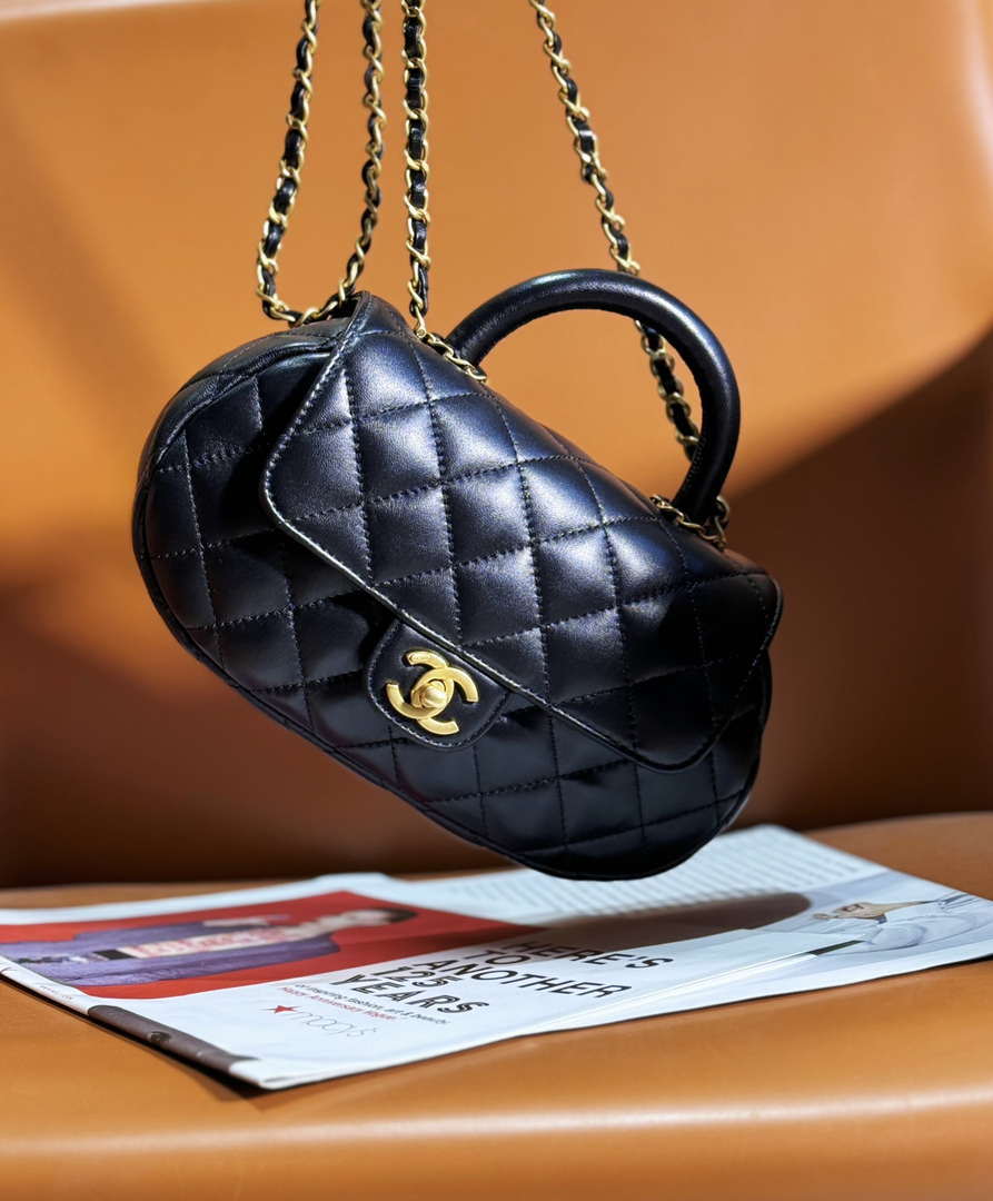 Chanel AS4569 Large Bag With Top Handle Pearly Lambskin & Gold-Tone Metal Black