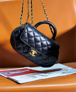 Chanel AS4569 Large Bag With Top Handle Pearly Lambskin & Gold-Tone Metal Black - Default Title - View 3