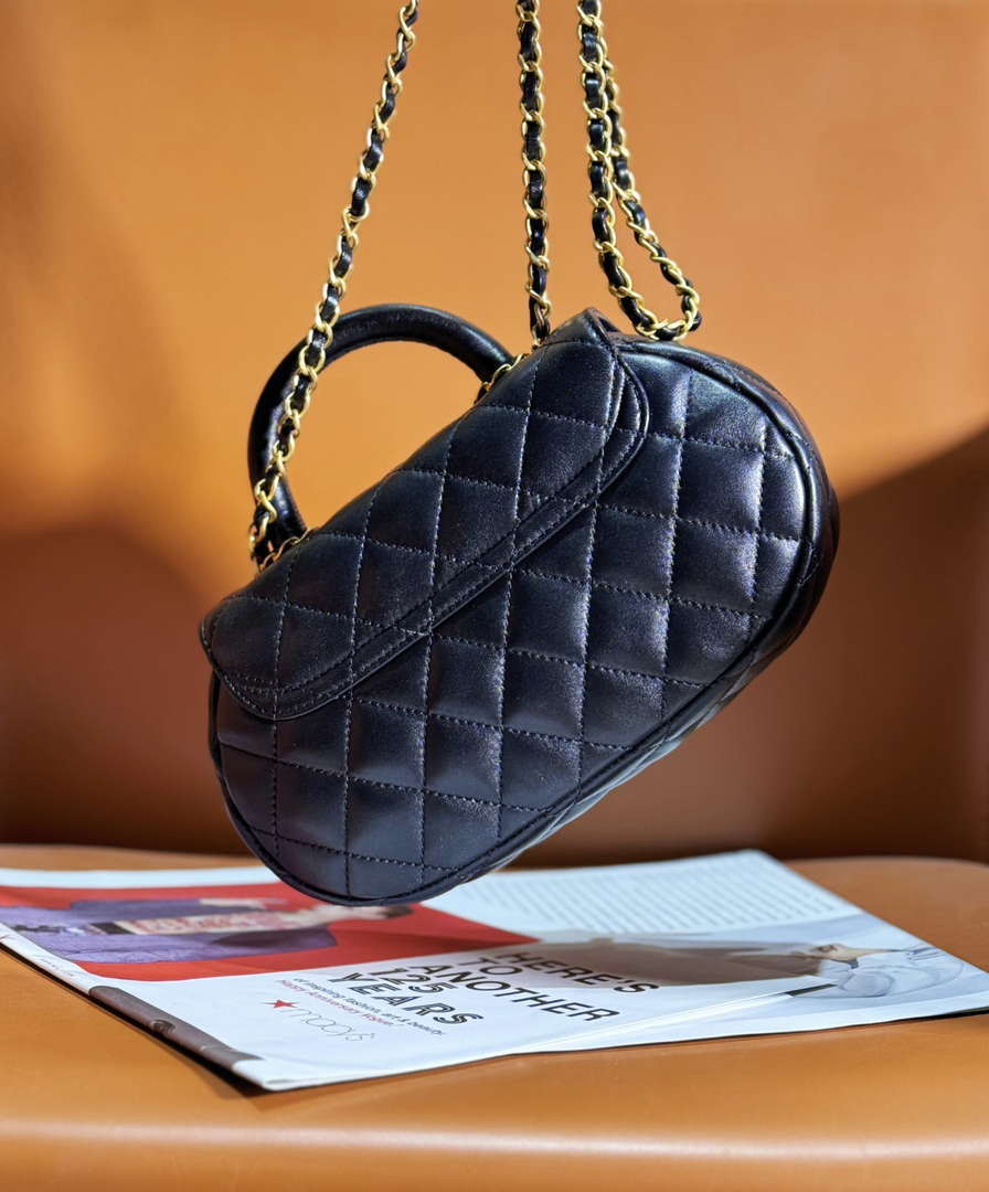 Chanel AS4569 Large Bag With Top Handle Pearly Lambskin & Gold-Tone Metal Black - Default Title - View 4