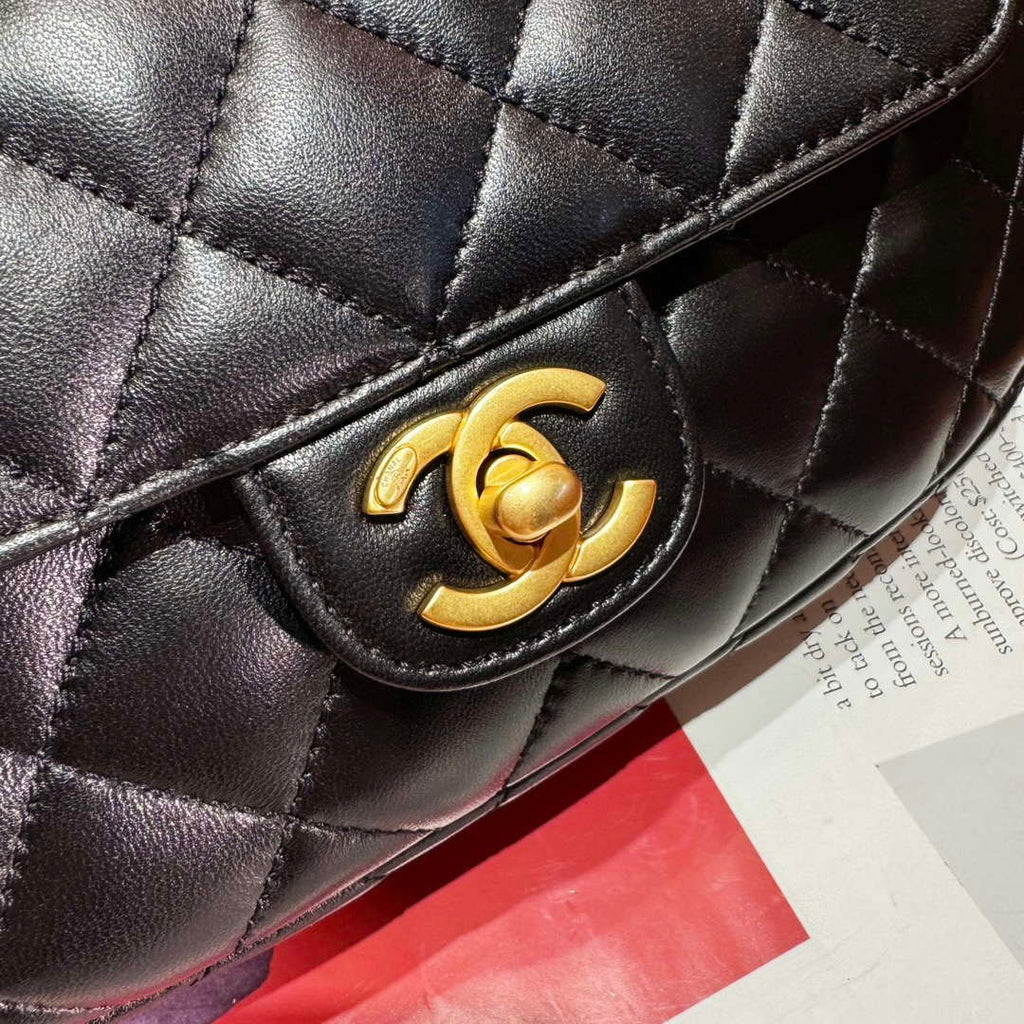 Chanel AS4569 Large Bag With Top Handle Pearly Lambskin & Gold-Tone Metal Black
