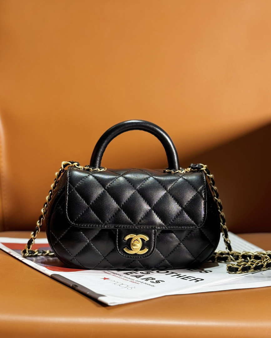 Chanel AS4573 Small Bag With Top Handle Pearly Lambskin & Gold-Tone Metal Black - Default Title - View 1