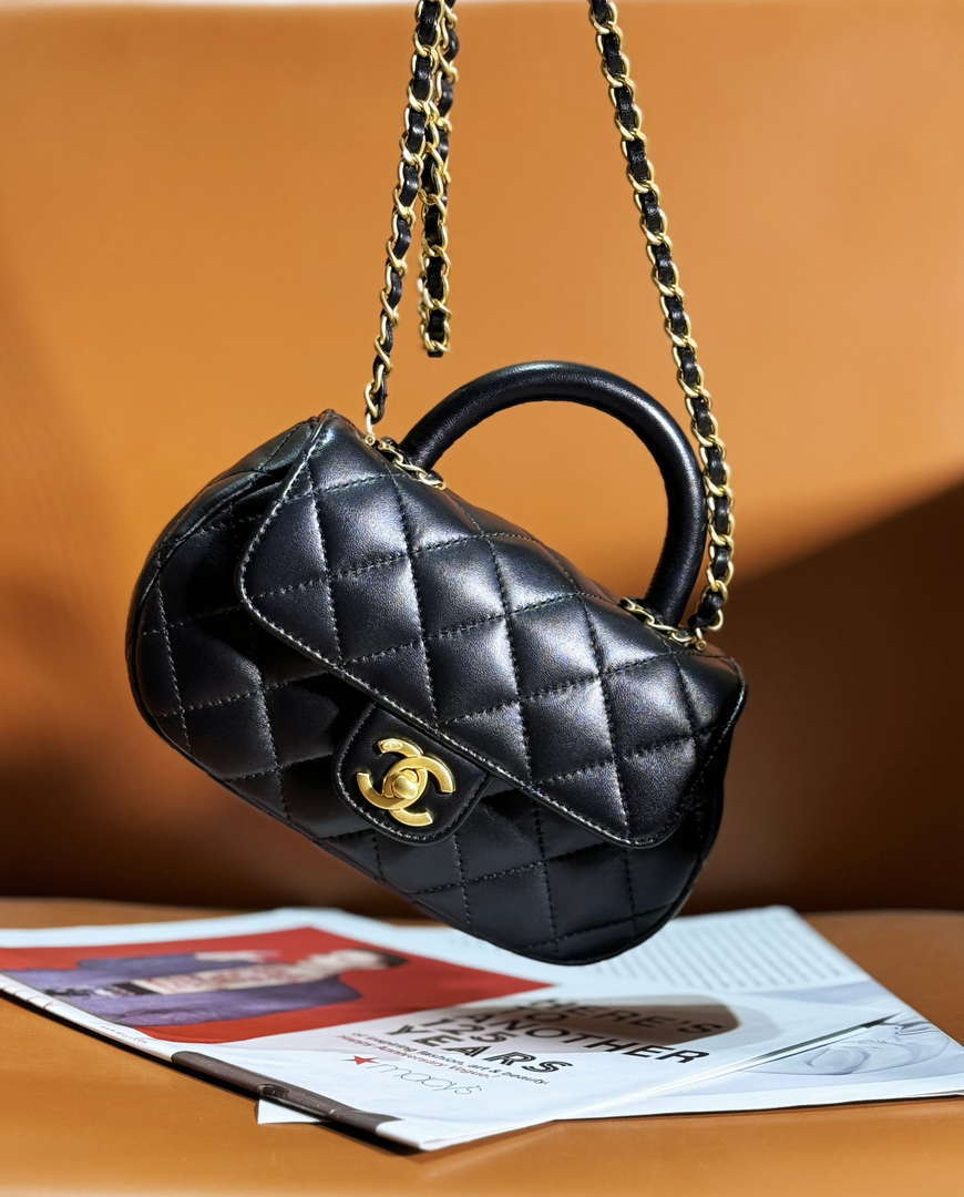 Chanel AS4573 Small Bag With Top Handle Pearly Lambskin & Gold-Tone Metal Black - Default Title - View 2