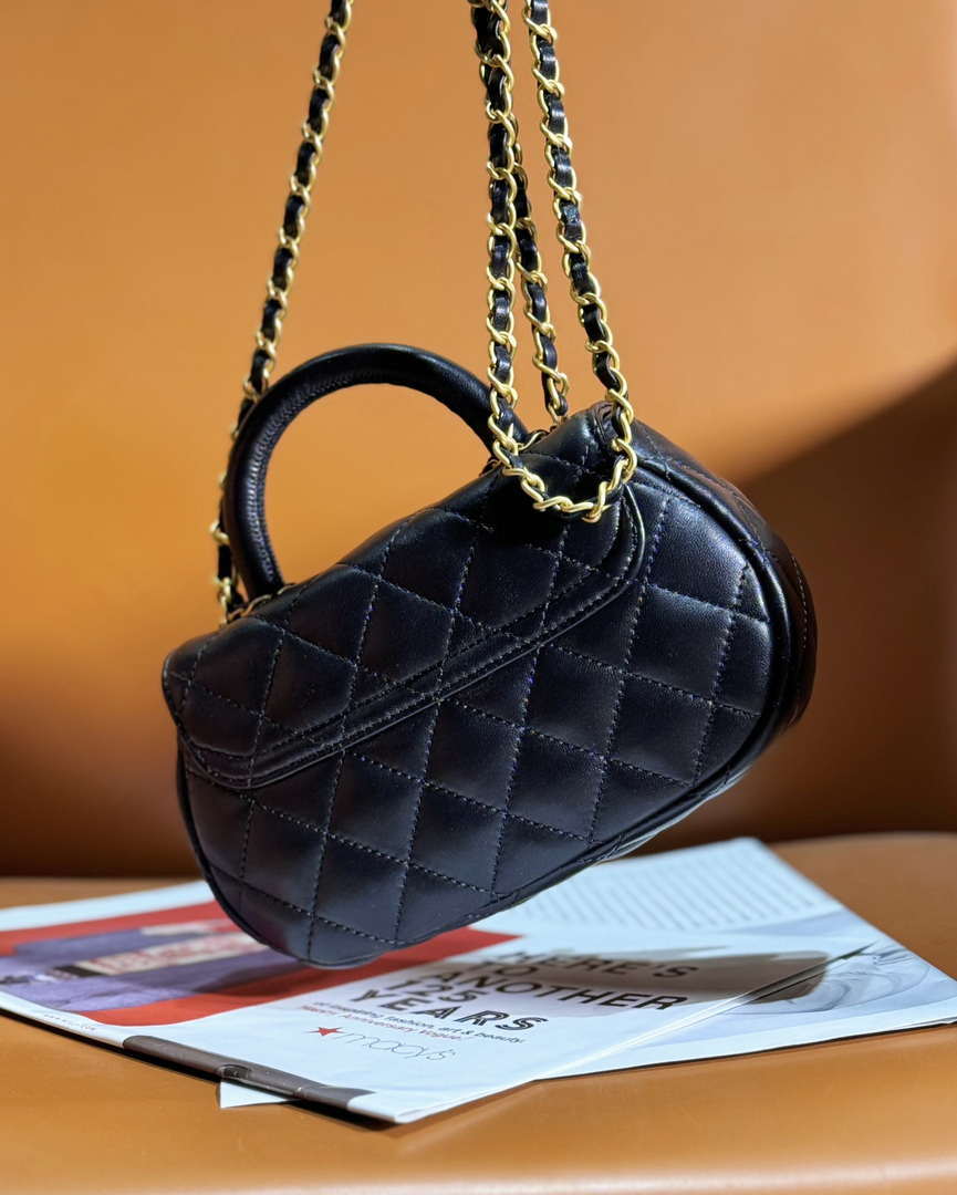 Chanel AS4573 Small Bag With Top Handle Pearly Lambskin & Gold-Tone Metal Black - Default Title - View 3