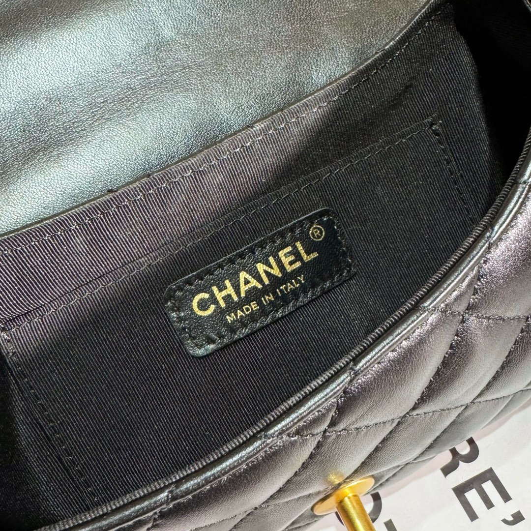 Chanel AS4573 Small Bag With Top Handle Pearly Lambskin & Gold-Tone Metal Black