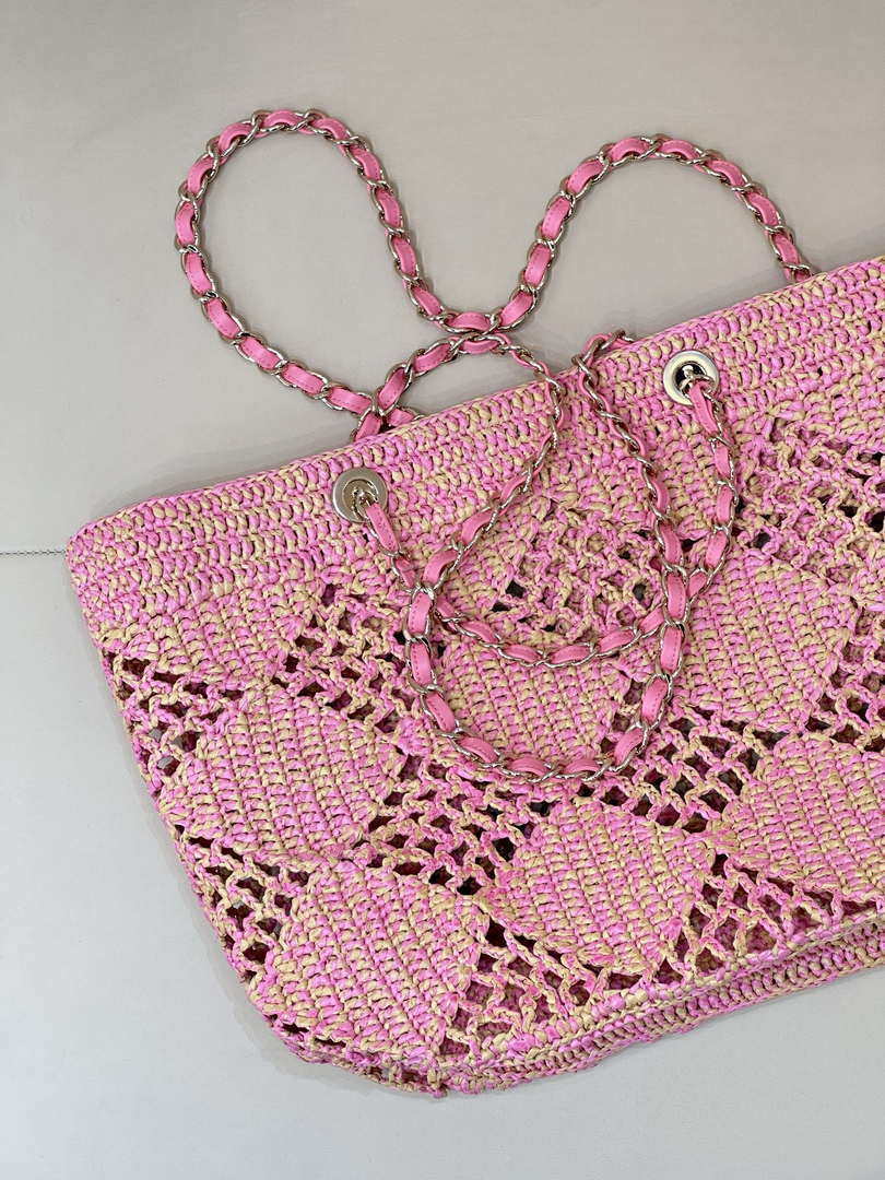 Chanel AS4576 25SS Shopping Bag Pink Raffia