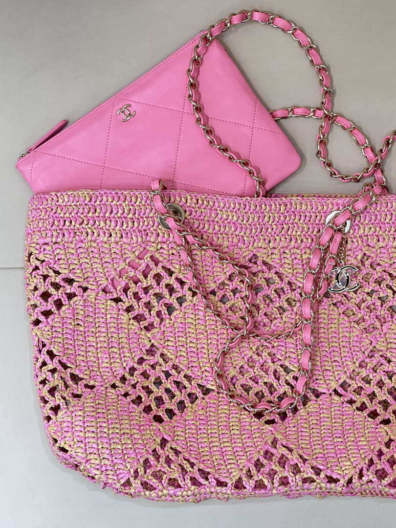 Chanel AS4576 25SS Shopping Bag Pink Raffia