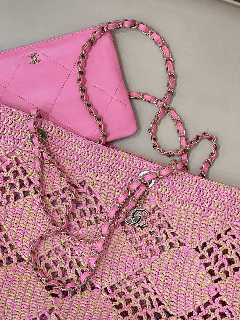 Chanel AS4576 25SS Shopping Bag Pink Raffia - Default Title - View 8